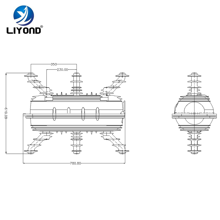 40.5KV 230mm Indoor AC HV SF6 Load Switch drawing