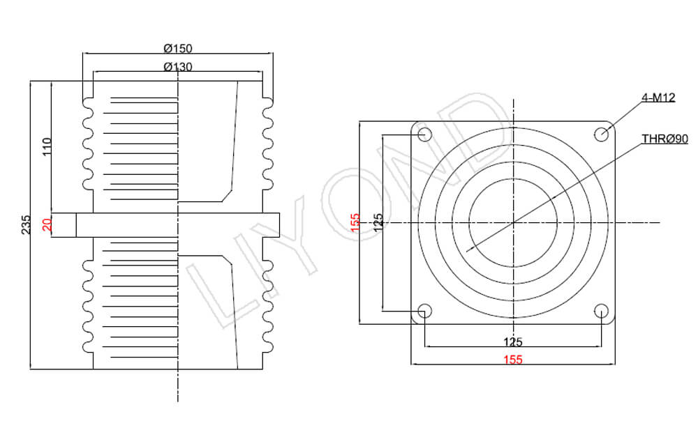 LYC180 wall bushing drawing 